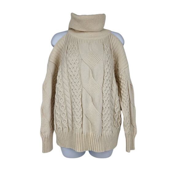Anthropologie Cold Shoulder Turtleneck Pullover Cable Sweater Size Small - Picture 2 of 6